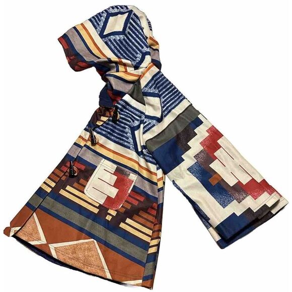 AZTEC PRINT ￼ Womens Hooded Poncho Coat Lined Horn Buttons Closure 3XL Warm - Picture 5 of 15